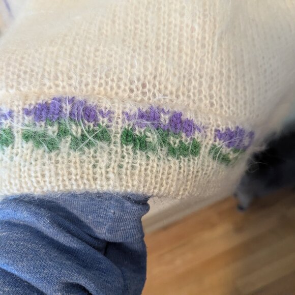 Vintage Mohair Jacket Wool Knit Irish Cottagecore Dopamine Dressing Boho Floral - Picture 8 of 11